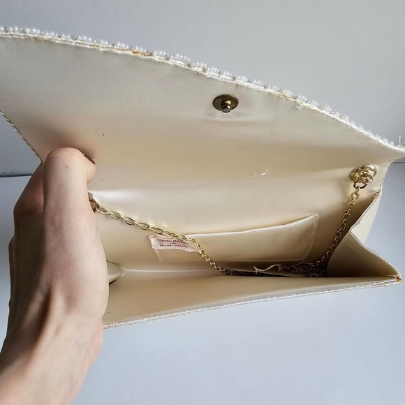 La Regale Clutch Chain Handbag Vintage White Cream Sequin - Picture 4 of 9